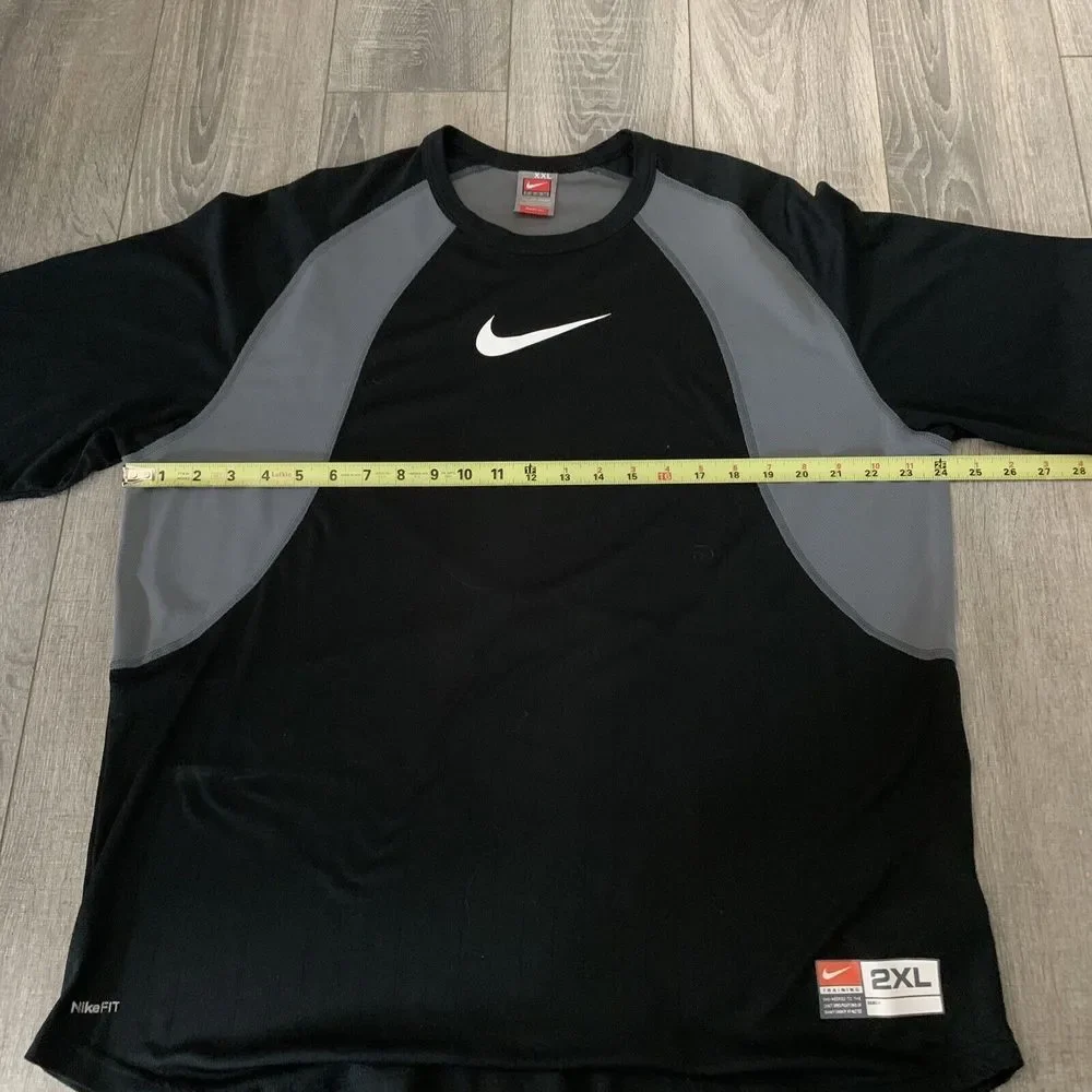 NEW Nike Athletic Top Mens‎ 2XL Black Gray Team FIT DRY Center Swoosh Stretch